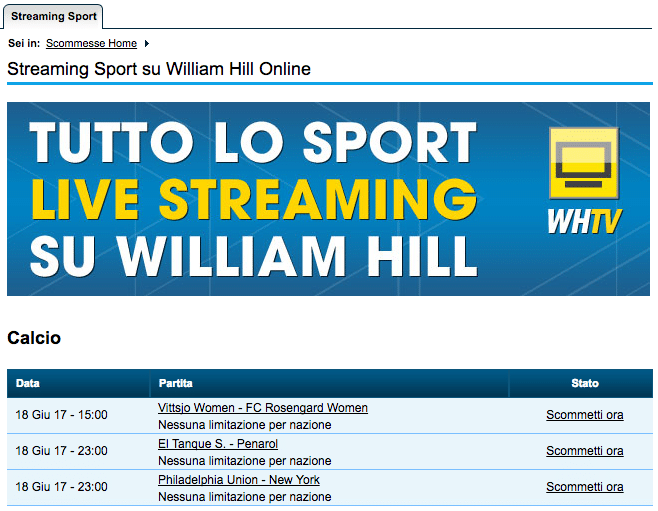William Hill streaming